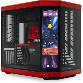 HYTE Y70 Touch Infinite Dual Chamber ATX Mid Tower Modern Aesthetic Case with Integrated 2.5K LCD Touchscreen - Black Cherry/Red