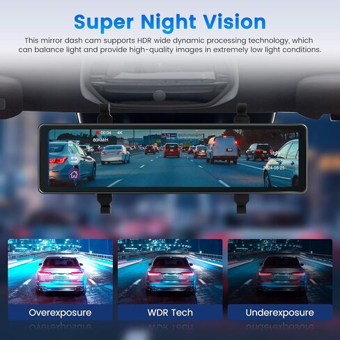 NHOPEEW 4K HD View View Camera - 11.26 بوصة IPS شاشة تعمل باللمس مرآة داش الكاميرا الأمامية والخلفية - التحكم في التطبيق/تسجيل الحلق in Kuwait