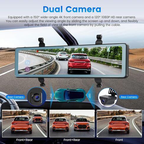 NHOPEEW 4K HD View View Camera - 11.26 بوصة IPS شاشة تعمل باللمس مرآة داش الكاميرا الأمامية والخلفية - التحكم في التطبيق/تسجيل الحلق in Kuwait