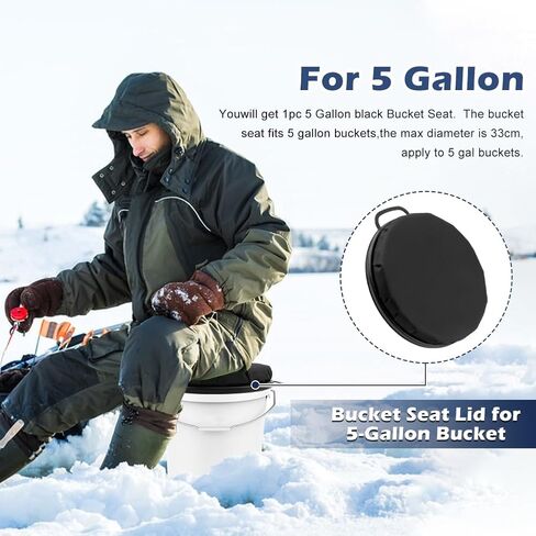 مقعد دلو 5 جالون ، مقعد دلو ، بزاوية 360 درجة ، مقعد دلو إسفنجي للجلوس المريح ، مقعد دلو الصيد الجليدي مع حقيبة تخزين للبستنة ، التخييم ، غسل السيارات (أسود) in Kuwait