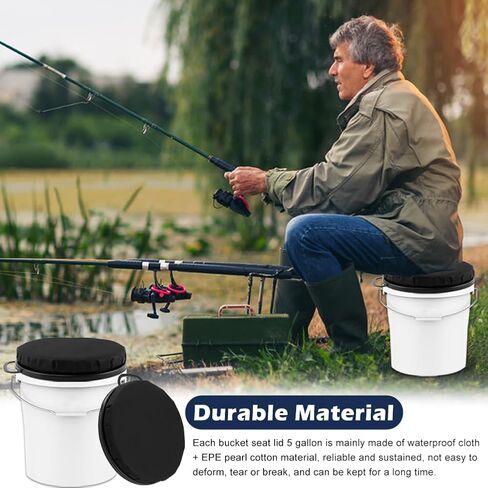 مقعد دلو 5 جالون ، مقعد دلو ، بزاوية 360 درجة ، مقعد دلو إسفنجي للجلوس المريح ، مقعد دلو الصيد الجليدي مع حقيبة تخزين للبستنة ، التخييم ، غسل السيارات (أسود) in Kuwait