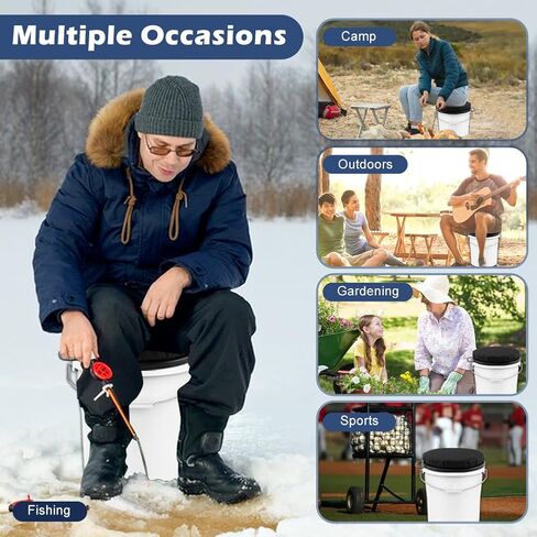 مقعد دلو 5 جالون ، مقعد دلو ، بزاوية 360 درجة ، مقعد دلو إسفنجي للجلوس المريح ، مقعد دلو الصيد الجليدي مع حقيبة تخزين للبستنة ، التخييم ، غسل السيارات (أسود) in Kuwait