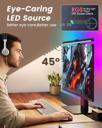 RGB Monitor Light Bar ، RA95 Monitor Light Bar مع 72 مصابيح LED ضوئية مزدوجة ، مراقبة الكمبيوتر اللمسة اللمسات مع الأضواء الخلفية والسطوع القابل للاتصال ، أضواء LED لألعاب سطح المكتب للشاشة المسطحة/المنحنية in Kuwait