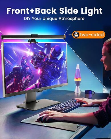 RGB Monitor Light Bar ، RA95 Monitor Light Bar مع 72 مصابيح LED ضوئية مزدوجة ، مراقبة الكمبيوتر اللمسة اللمسات مع الأضواء الخلفية والسطوع القابل للاتصال ، أضواء LED لألعاب سطح المكتب للشاشة المسطحة/المنحنية in Kuwait