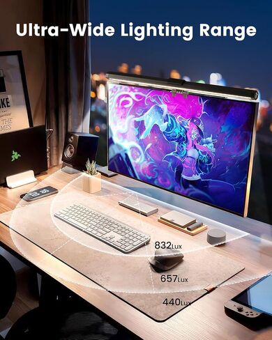 RGB Monitor Light Bar ، RA95 Monitor Light Bar مع 72 مصابيح LED ضوئية مزدوجة ، مراقبة الكمبيوتر اللمسة اللمسات مع الأضواء الخلفية والسطوع القابل للاتصال ، أضواء LED لألعاب سطح المكتب للشاشة المسطحة/المنحنية in Kuwait