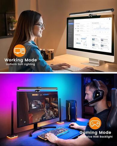 RGB Monitor Light Bar ، RA95 Monitor Light Bar مع 72 مصابيح LED ضوئية مزدوجة ، مراقبة الكمبيوتر اللمسة اللمسات مع الأضواء الخلفية والسطوع القابل للاتصال ، أضواء LED لألعاب سطح المكتب للشاشة المسطحة/المنحنية in Kuwait