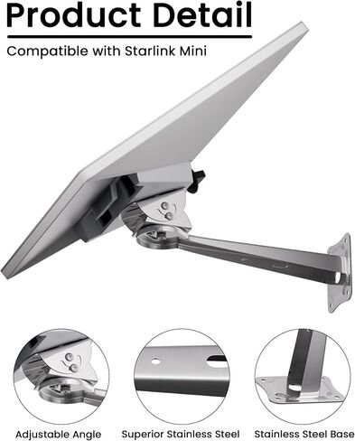 Starlink Mount, Starlink Mini Wall Mount, Adjustable Starlink Mini Roof Mount, Adjustable Wall Mounting for Starlink Mini, Starlink Accessories, Aluminum Alloy Adapter Included in Saudi Arabia