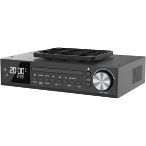 MONODEAL Bluetooth CD Player,Under Cabinet Kitchen FM Radio CD Player,Dual HD Speakers,Wireless Music System with LED Light,Remote Control,Kitchen Timer,Dual Alarm Clock,Remote Control Black