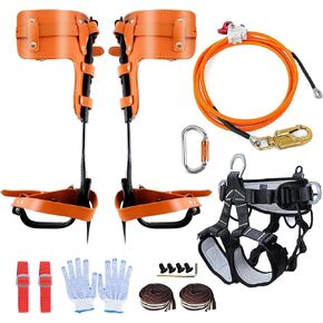 Tree Climbing Spikes Kit, Tree Climbing Gear, Full Rock Climbing Kit for Tree Work, Arborist Tree Climbing Equipment, Adjustable Climbing Straps, Triple Lock Lanyard Adjuster, Steel Core Flip Line