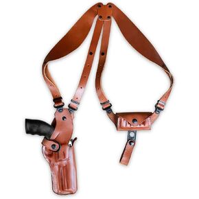 Premium Leather Vertical Shoulder Holster System with Bullet Carrier, Fits Rugerr Vaquero 357 Magnum 5.5" Barrel, Right Hand Draw, Brown Color #1834#