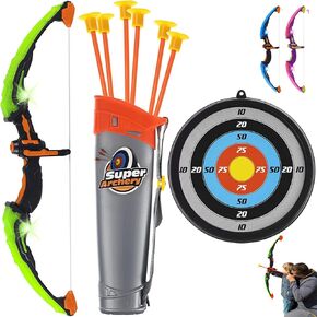 ToyVelt Kids Bow and Arrow Set - Light-Up Archery Set with 10 Suction Arrows, Target and Quiver - Outdoor and Indoor Toy for Boys and Girls Ages 4-12 (Blue)