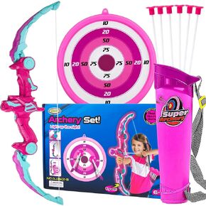 Toysery Kids Archery Set with LED Flash Lights, Toy Bow and Arrow Set for 6-8 Years Old Boys, Includes Archery Bow, 6 Archery Arrows, Target, Quiver - Great for Youth Practice