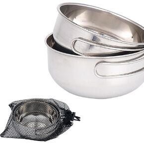 2 Pcs Camping Titanium Bowl Pot Set with Folding Handle Outdoor Picnic Cookware Cooking Pan Pot Travel Kitchen Mess Kits Picnic Hiking Dishes