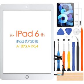 for iPad 6 2018 A1893 A1954 Touch Screen Replacement for iPad 6th Gen Digitizer for iPad 2018 Glass Panel with Tools & Home Button(White,Not LCD Display)