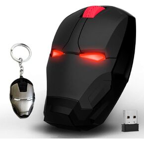 Ergonomic Wireless Mouse Cool Iron Man Mouse 2.4G Portable Mobile Computer Click Silent Mouse Optical Mice with USB Receiver, Black or Golden for Notebook PC Laptop Computer Mac Book, Add a Keychain