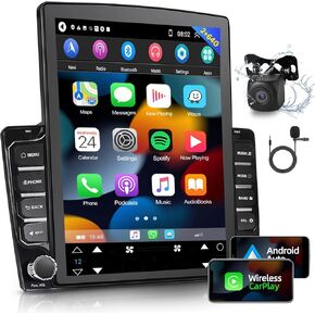 [2G+64G] Android 13 Double Din Vertical Car Stereo with Wireless/Wired Carplay & Android Auto, 9.7 inch Touch Screen Head Unit Radio, Hi-Fi/Bluetooth/SWC/GPS Navigation+ AHD Backup Camera