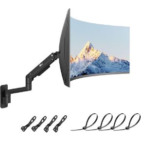WALI Single Monitor Wall Mount, Gas Spring Monitor Arm for 1 Screen up to 32 inch, 19.8 lbs. Fully Adjustable Arm Max Extension 21.2 inch (GSWM001), Black