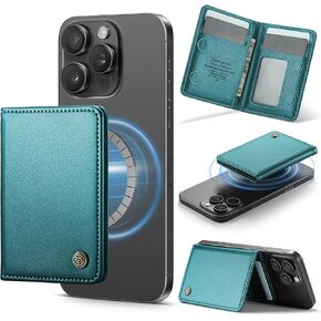 Defencase for Magsafe Wallet Magnetic Card Holder RFID Blocking, PU Leather Minimalist Phone Wallet Compatible with MagSafe Phones and Cases for iPhone 16/15/ 14/13/ 12/ Pro/Max/Plus, Black