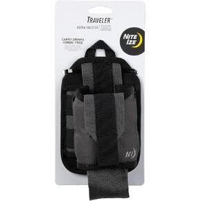 Nite Ize Traveler Drink Holster - Traveler & Water Bottle Holder for Hands-Free Use - Drink Pouch Holster for Waistbands & Belts - Adjustable Beverage Holder with Rotating Clip - Black
