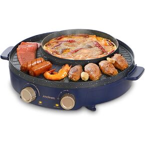 Joydeem Electric Grill with Shabu Shabu Hot Pot, Compact Korean BBQ Hotpot Combo Machine, 2L Hot Pot, Suitable for 1-4 People, JD-SK3407