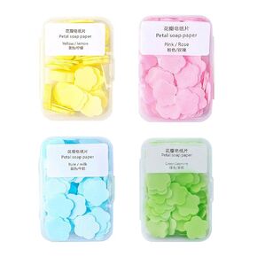 Paper Soap, 4 Different Scented Mini Fresh Portable Disposable Petal Hand Wash Sheets, Dissolvable Hand Bath Soap, Suitable for Outdoor, Travel, Camping, 4 Boxes (Approx 400 Sheets)