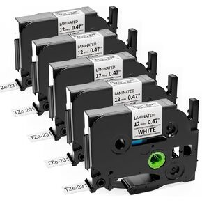 5-Pack TZe-231 Replace for Brother P Touch Label Tape TZe TZ Tape 12mm 0.47 Laminated White TZe231 Label Maker Tape for Brother Ptouch PT-D210 PT-D220 PT-H110 PT-D610BT PT-D600 PT-D410 PT-D400 PT-1880