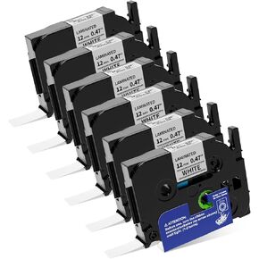 Label Maker Tape Replacement for Brother TZe-231 TZ-231 P Touch Label Tape 12mm 0.47 Inch Laminated Black on White Ptouch Tape Compatible with Brother PT-D210 D220 D200 H110 D410 Refills, 6-Pack