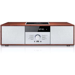 Vintage Style Home CD Player with Bluetooth, FM Radio, USB Port for MP3 Playback, Aux-in, Earphone Port, 30W Nostalgic Wood Home HiFi Stereo System