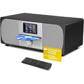 LEMEGA MSY6 Bluetooth Stereo System for Home I Powerful 100W CD Player I FM Radio I Bluetooth Audio Streaming I USB Player I Aux-in I Alarms&Clock I Colour Display I Acoustic Wood Cabinet-Walnut