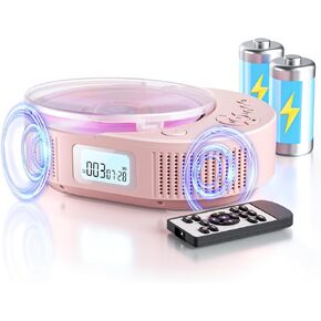 CD Player Portable, FELEMAN 2 in 1 CD Player Boombox & Bluetooth Speaker, Rechargeable Portable CD Player for Car/Home with Remote Control, FM Radio, Support AUX/USB, Headphone Jack(Pink)