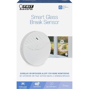 Feit Electric Smart Wi-Fi Glass Break Sensor with Audible Alarm, Wireless, 24/7 Home Security System with Mobile App Notification, Battery Operated, No Hub Required, Indoor Use Only, GLASSBREAK/WiFi