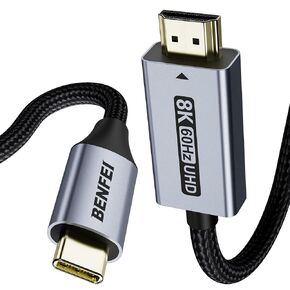 BENFEI USB C to HDMI 2.1 Cable (8K@60Hz, 4K@240Hz, 6ft, Aluminum Shell, Nylon Braided) Compatible with iPhone 15/16 Pro/Max, MacBook Pro/Air 2023, iPad Pro, Surface Book 2 More