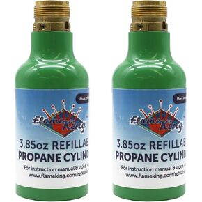 Flame King 1/4-lb Empty Refillable Propane Cylinder Tanks - Reusable & Transportable - Safe and Legal Refill Option - UL1769 Listed Valve, Green, 3.85 oz (2-Pack)