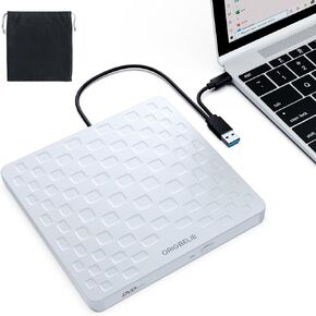 External CD DVD Drive for Laptop, USB 3.0 Type-C Ultra Slim 13mm DVD Player Portable CD DVD +/-RW Drive CD Burner Reader Writer Recorder for Desktop PC Windows 11/10/8/7 Linux Mac OS (White)