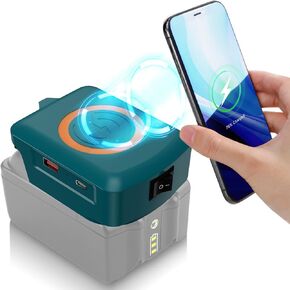 Cell Phone Wireless Chargers for Makita 18V Batteries, 15W Cell Phone Charging Station for Air Pods 4 3 Pro for i Phone for Samsung,with USB and Type-C Port Charging Adapter,Power Battery Connector
