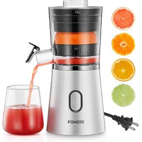 FOHERE Electric Citrus Juicer Squeezer, Automatic Orange Juicer with Power Cord, One Touch Operation, Portable Juicer Suitable for Lemon, Citrus Fruit, Easy to Clean, Silver