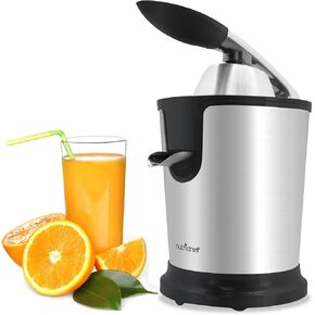 NutriChef Electric Citrus Juicer - Stainless Steel Juice Extractor with Manual Press Handle, Adjustable Pulp Filter, Dishwasher Safe, 160W Motor for Maximum Juice Extraction