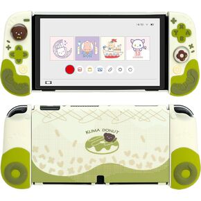GeekShare Protective Case for Switch OLED,Slim Cover Case,Separable Soft Silicone Protective Shell for Joycon with 2 Thumb Grip Caps- Kuma Donut