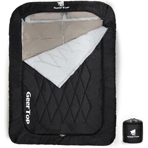GEERTOP Comfort Doublewide Sleeping Bag with Blanket Queen Size Two Person Sleeping Bag for Adults, Couples & Family Camping