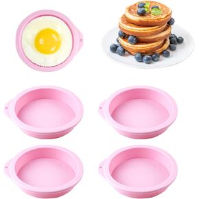 4 Pcs Air Fryer Egg Molds Round Silicone Molds Air Fryer Bites Egg Molds Non-Stick Air Fryer Accessories for Baking Muffin Top Pan 4 inch Mini Pancake Mold for Cake Muffin Top