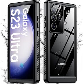 SPIDERCASE for Samsung Galaxy S23 Ultra Case Waterproof,Built-in [ Screen + Camera Lens Protector][IP68 Underwater] Full Protection Heavy Duty Shockproof Anti-Scratched Phone Case,Black