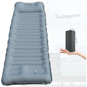 Skywin Inflatable Sleeping Pads For Camping & Airport Travels (Grey) - 77 x 26 x 5 IN Air Mattress Sleeping Pad Inflatable with 8" HeadRest - Sleeping Bags with Pillow-like HeadRest Camping Essentials