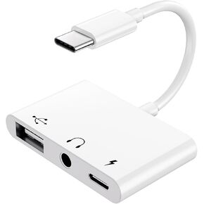 USB C to 3.5mm Audio Adapter,3 in 1 USB-C to USB Adapter with 3.5mm Headphone Jack Adapter and 60W PD Fast Charging,Compatible with Most Type-C Phones,Laptops,iPad Pro,Phone 15.