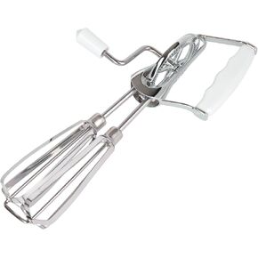Fox Run Stainless Steel Manual Hand Mixer, White Retro Style Egg Beater, 10" x 5"