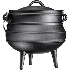 Bruntmor Pre-Seasoned Cast Iron Cauldron - African Potjie Pot with Lid - 3 Legs for Even Heat Distribution - Camping Dutch oven Cookware for over-the-fire Cooking - 10 Quarts (X-Large)