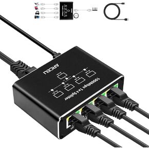 Gigabit Ethernet Splitter 1 to 4 - Network Splitter with USB Power Cable, 1000Mbps High Speed RJ45 Internet Splitter Adapter for Cat 5/5e/6/7/8 Cable [4 Devices Networked Simultaneously]