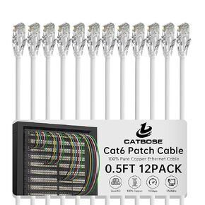 0.5 Foot Cat6 Patch Cable(12 Pack), Solid Pure Copper Patch Cord, Cat 6 Ethernet Cable, UTP Network, High Speed RJ45 Internet Cable, Compatible for Routers, Switches, PC, Servers, PS4/5, Xbox - White