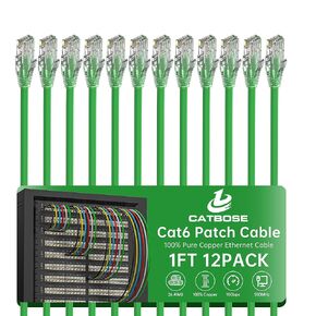 1 Foot Cat6 Patch Cable(12 Pack), Solid Pure Copper Patch Cord, Cat 6 Ethernet Cable, UTP Network, High Speed RJ45 Internet Cable, Compatible for Routers, Switches, PC, Servers, PS4/5, Xbox - Green