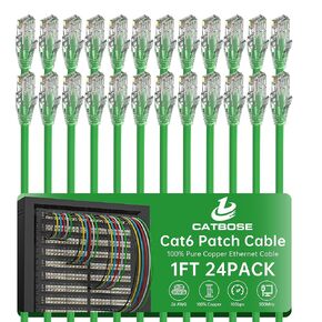 1 Foot Cat6 Patch Cable(24 Pack), Solid Pure Copper Patch Cord, Cat 6 Ethernet Cable, UTP Network, High Speed RJ45 Internet Cable, Compatible for Routers, Switches, PC, Servers, PS4/5, Xbox - Green