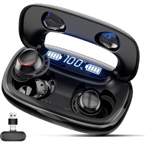 IAMJOY Wireless Gaming Earbuds, 20ms Low Latency, Gaming Earbuds with LED Display, 90H Play Time, 2.4GHz & Bluetooth, Game Earbuds with Mic Compatible with Meta Quest, PS5/4, VR, Switch, PC